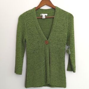 NEW Susan Bristol Vintage Green‎ Cardigan Sweater Size Small Crochet